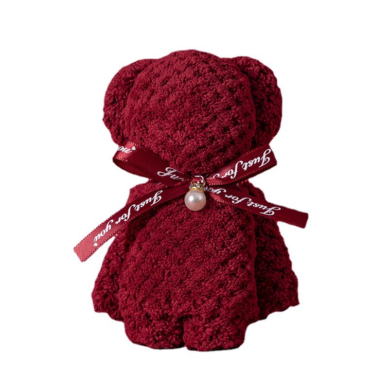 Picture of Red Bear Coral Fleece Towel Hand Gift Bath Towel Wedding Wedding Wedding Cotton Towel Wedding Shop Gift