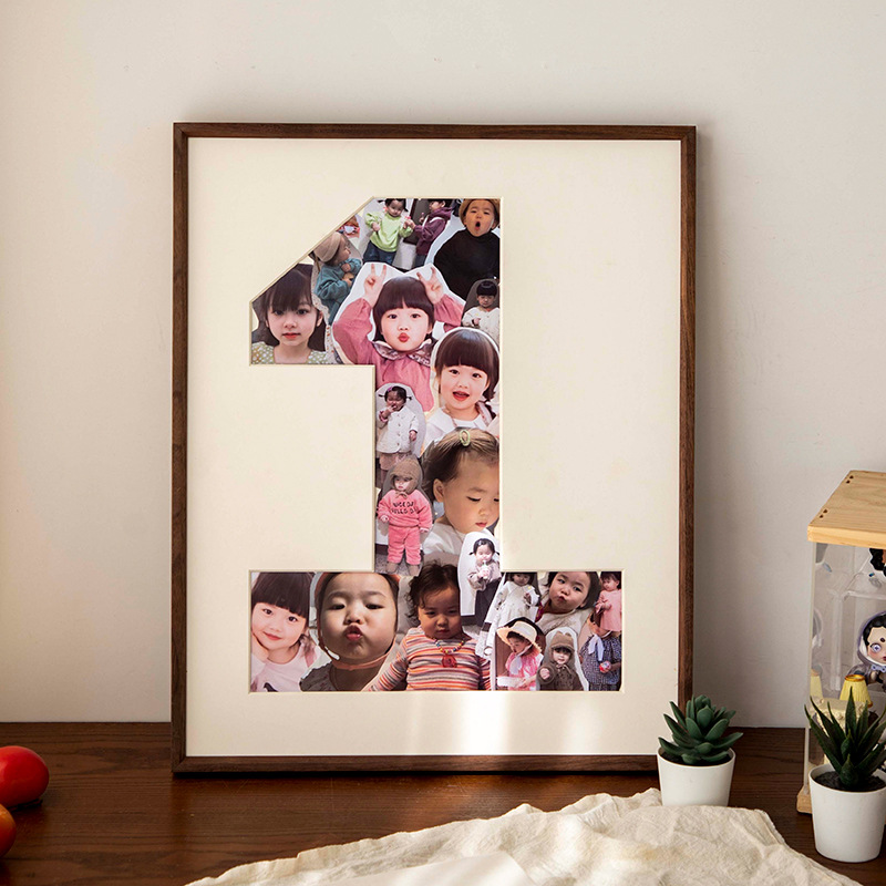 Picture of Baby growth memorial photo frame solid wood wall-mounted photo frame made of picture frame 1-year-old children's day gift table