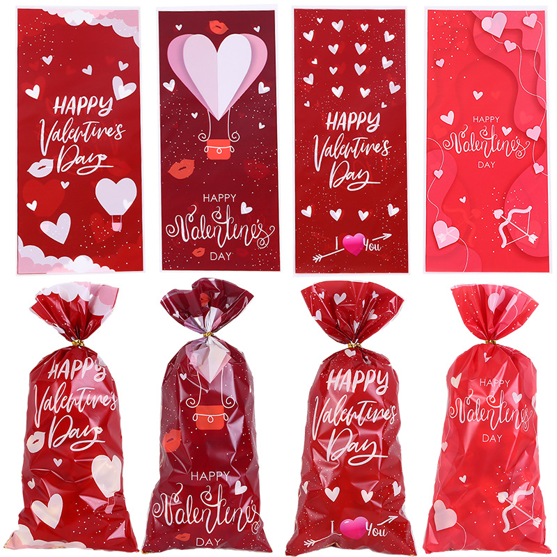 Foreign trade new Valentine's Day candy packaging bag love pattern OPP flat pocket gift packaging bag candy bag