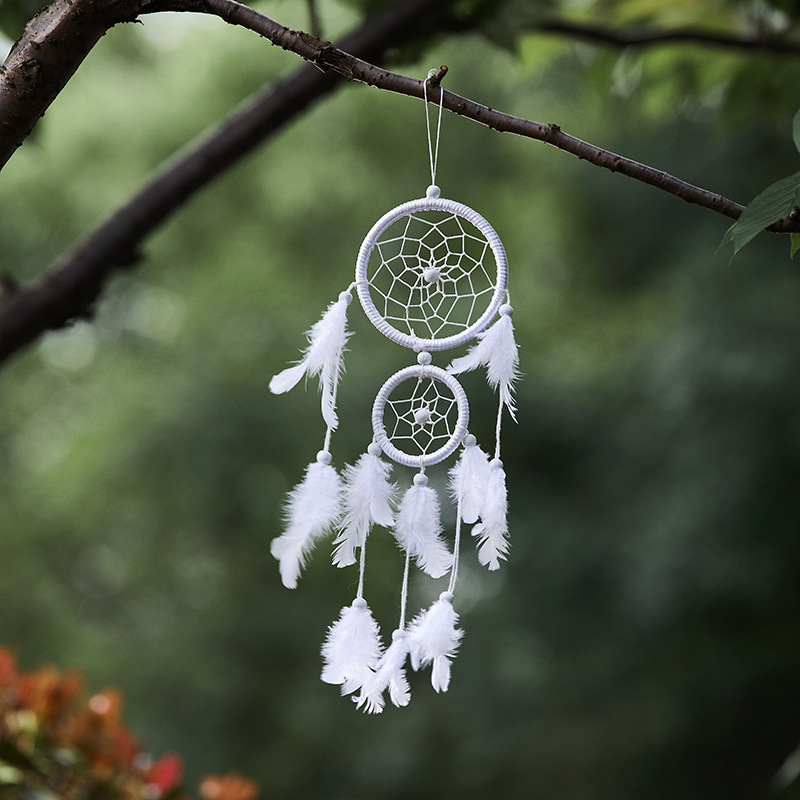 Picture of MS6080 New Double-ring Satin Line Maw Dreamcatcher Home Feather Crafts Wall-mounted Car Pendant