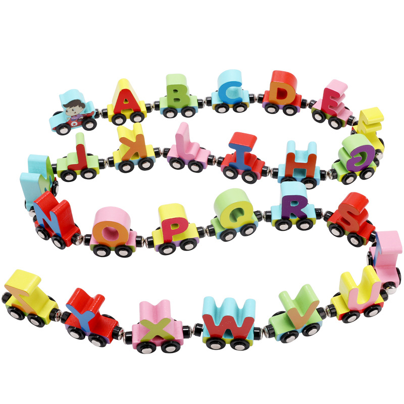 Picture of Children's educational toys building blocks magnetic digital small train letters wooden magnetic assembled 1-3 years old toy car