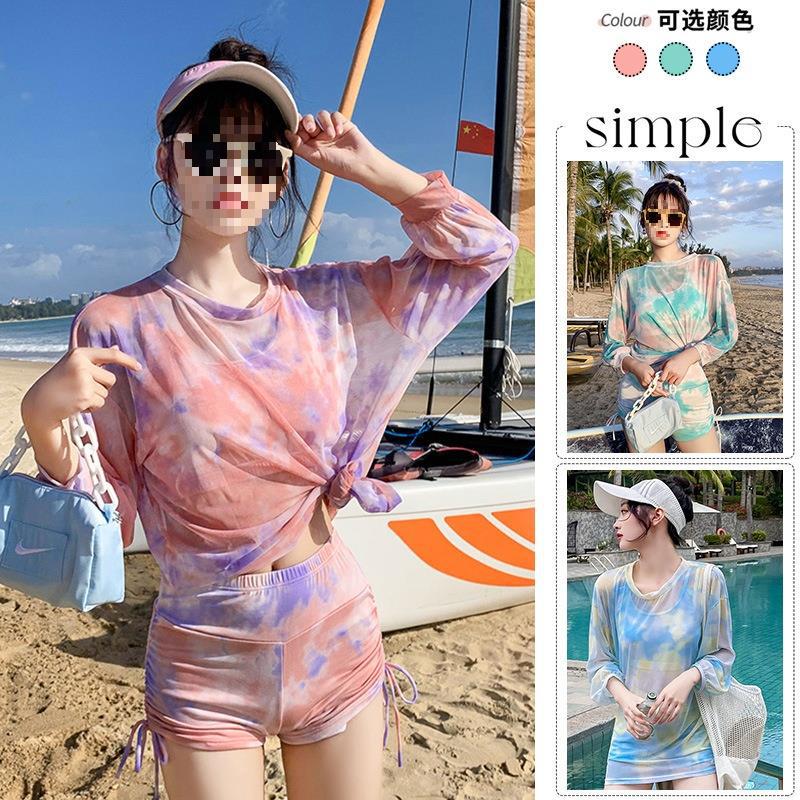 Long-Sleeve Swimsuit Women's Three-Piece Set, Body-Covering, Popular Foreign Trade Square-Leg Swimsuit, Korean Conservative Two-Piece Plus Size Cross-Border