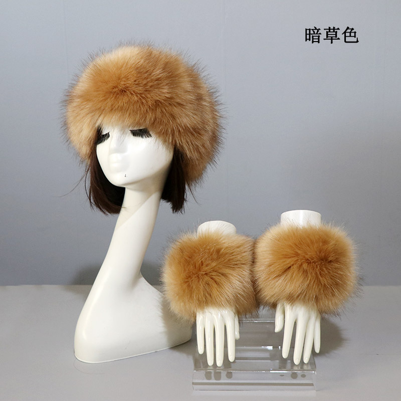 Picture of Hat Cuff Set Autumn and Winter Warm Imitation Fur Empty Top Hat Imitation Fox Mao Mao Cuff Foreign Trade Beanie Hat for Women