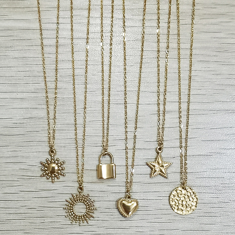 Supply cross-border AMZ European and American necklace waterproof non-fading sun snowflake star heart lock stainless steel pendant jewelry