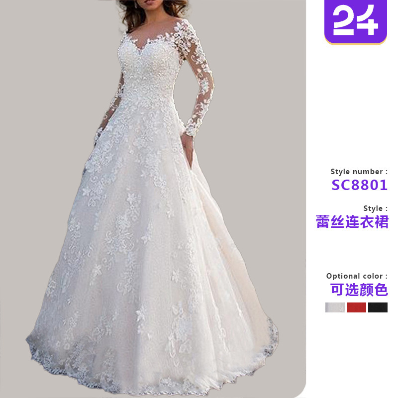 Picture of 2025 Cross-Border Spring New European and American Clothing Amazon Long-Sleeved One-Shoulder Bridal Wedding Dress Long Skirt