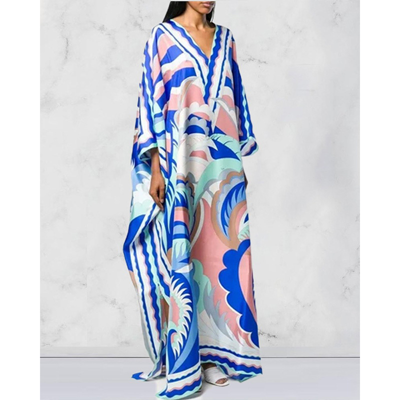Bohemian Classic Dress Bohemian Robe Loose Casual Printed V Neck Holiday Dress