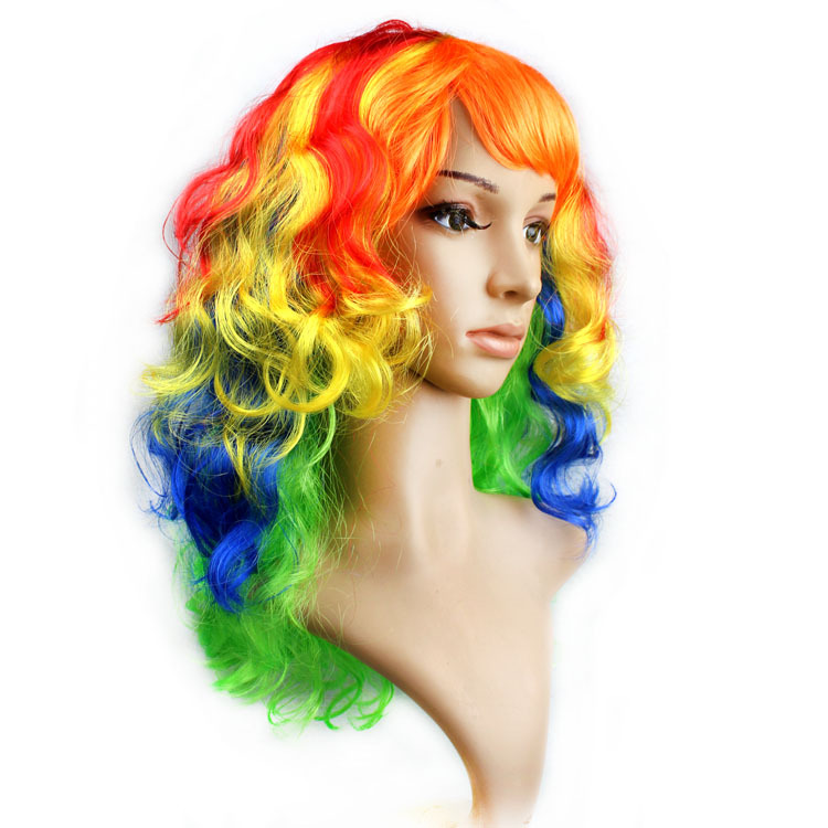 Picture of Cross-Border E-Commerce Halloween Christmas Masquerade Costume Catwalk Colorful Big Wave Wig Set Cosplay