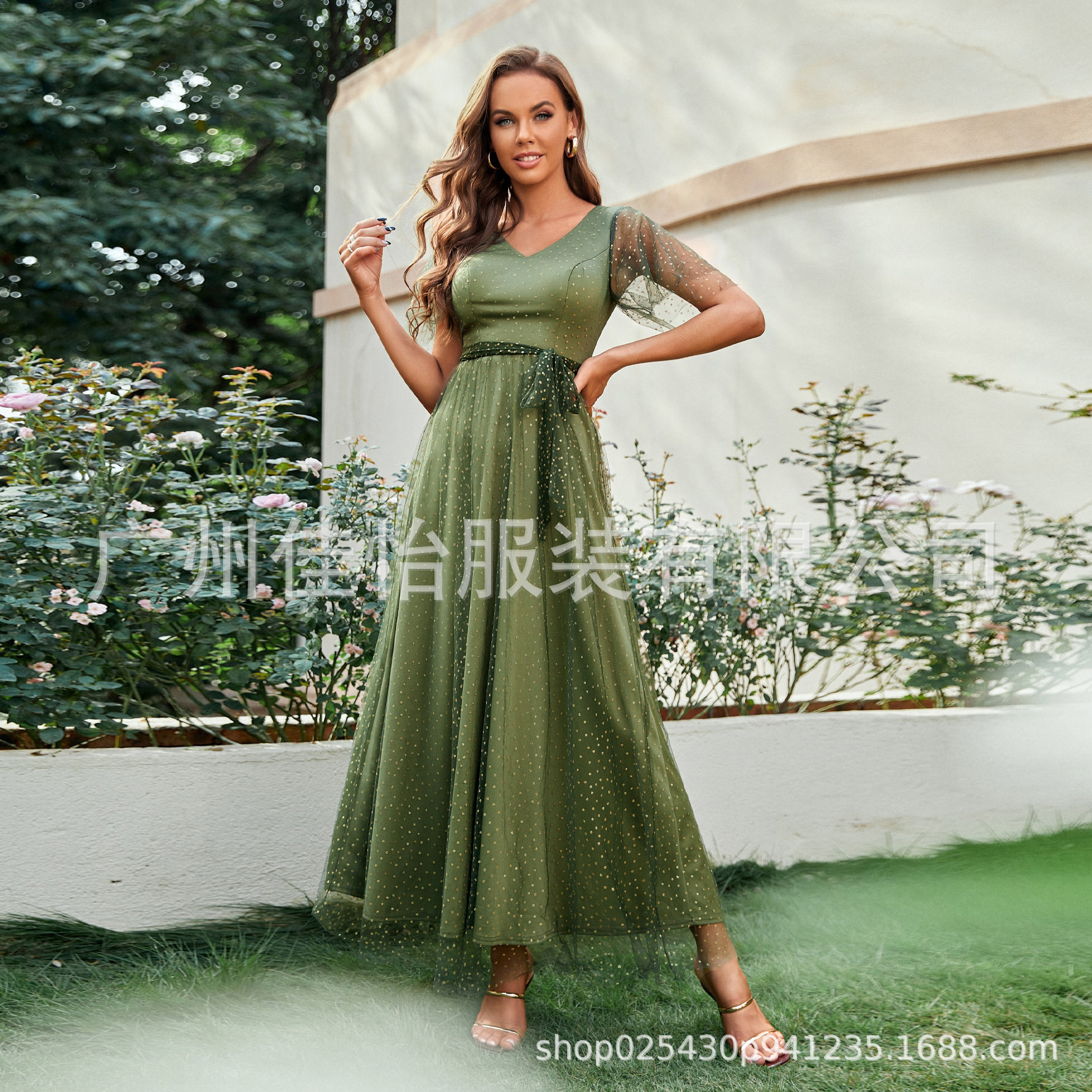 Evening Dress Summer Elegant Elegant Belt Bronzing Mesh a Hem Gauze Bridesmaid Dress Amazon One Piece Drop Shipping Mesh