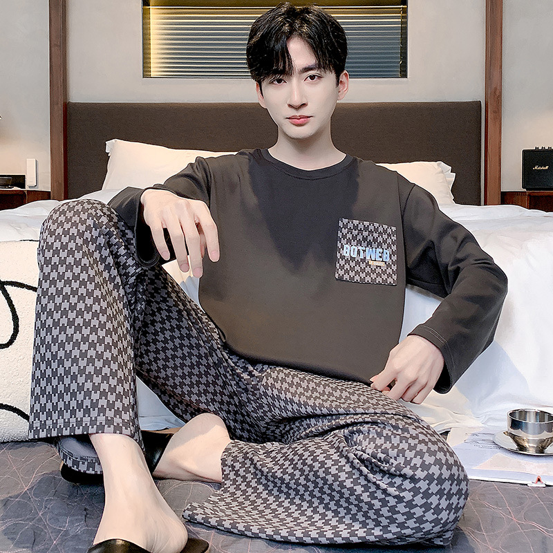 Picture of Men's Pajamas Spring and Autumn New Cotton Long-sleeved Trousers Men's Youth Casual High-end Home Clothes suit