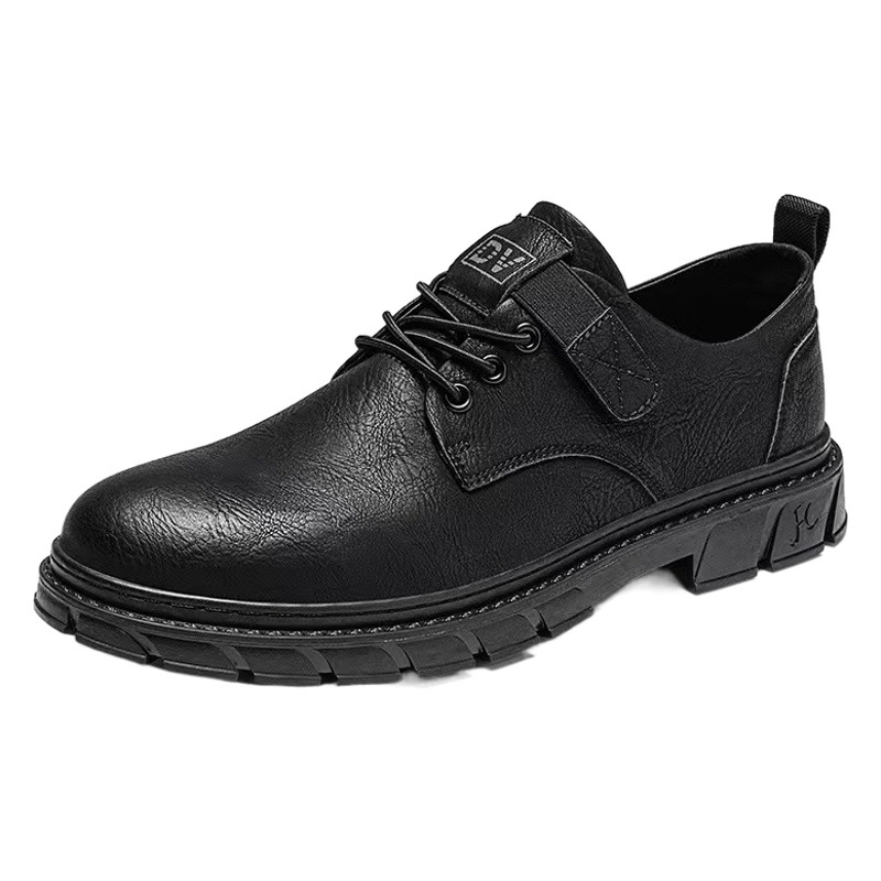 Soft Sole Men's Leather Shoes 2025 New Business Casual Men's Shoes British Retro Workwear Shoes Velcro Martin Shoes