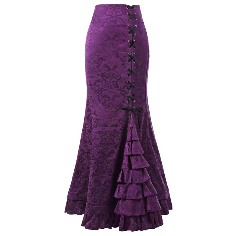 Picture of 2024 Halloween Jacquard Fishtail Skirt Steampunk Retro Skirt Gothic Skirt Victoria Long Skirt