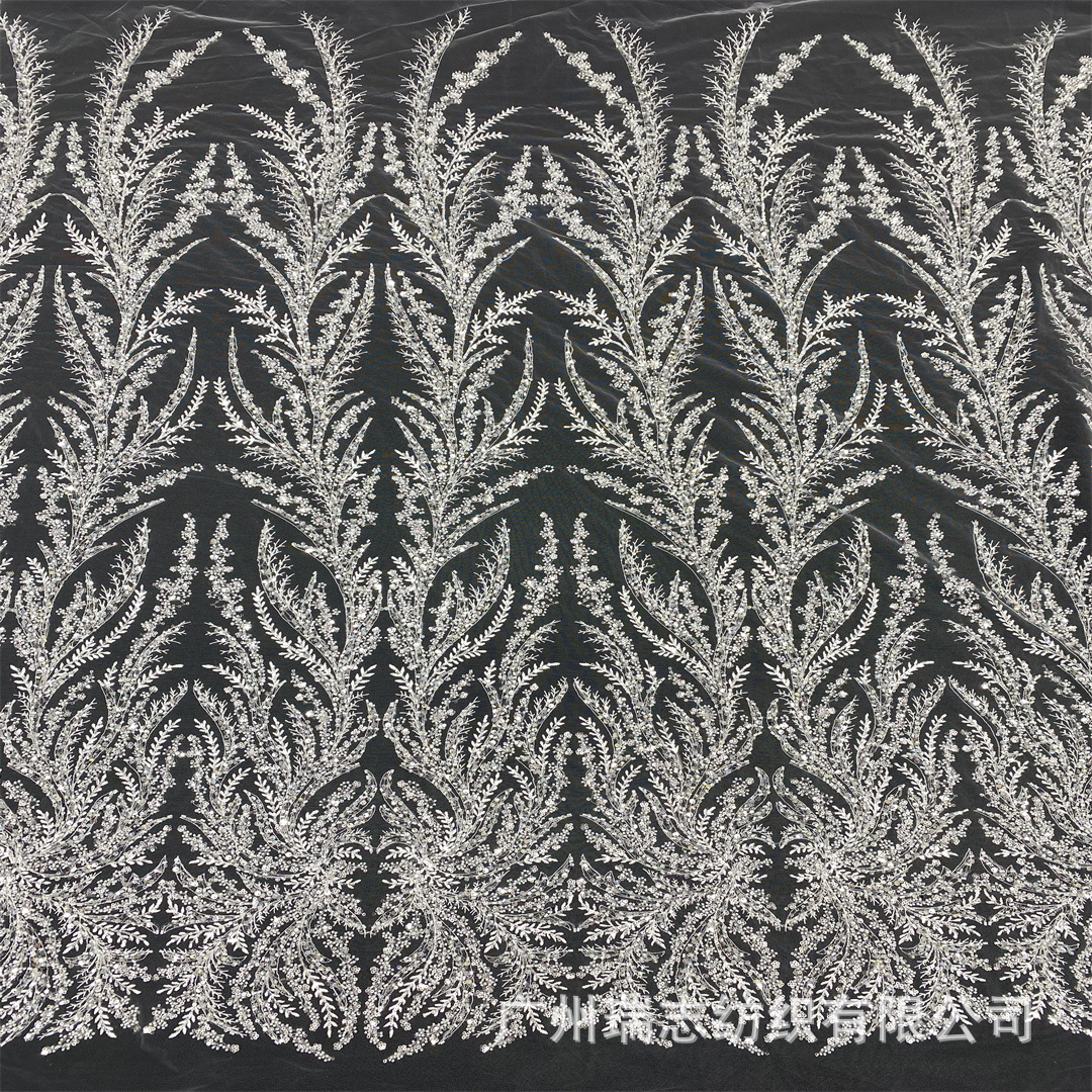 New plant large flower type handmade bead wedding dress cheongsam mesh embroidery fabric wedding fabric
