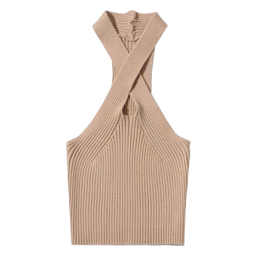 2023 New Summer Sexy Sexy Cross Halter Cut Out Short Navel-Baring Knitted Vest