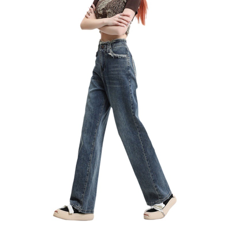 Straight Leg Jeans Women's Autumn 2023 New Fashion High Waist Loose American Style Retro Narrow Wide Leg Long Pants