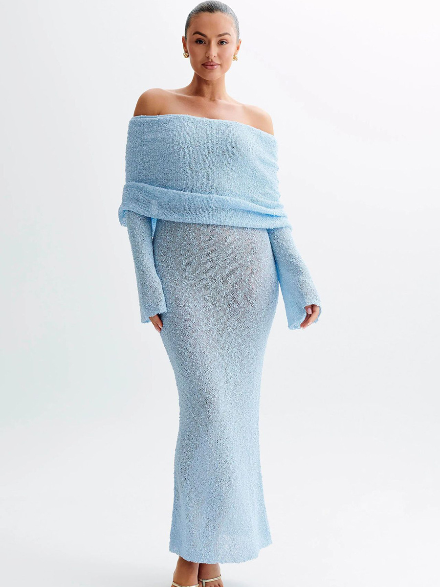 Cross-border Explosions Summer European and American Sexy off-shoulder Collar Beach Blouse Slim-fit Long Knitted dress