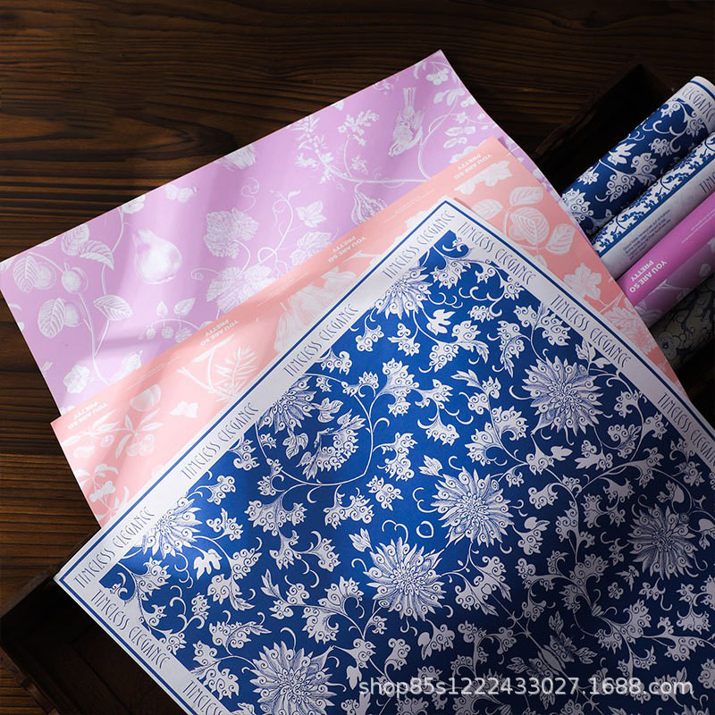 Zhuo fiber flower material blue and white porcelain flower bouquet wrapping paper flower wrapping paper gift gift packaging material flower shop material