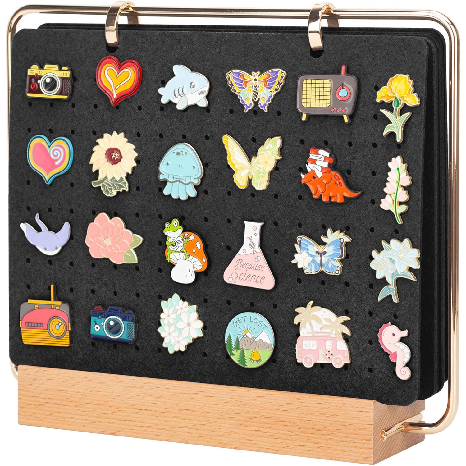 Cross-border six-page brooch display organizer felt enamel pin fixing rack bar desktop favorites wooden bracket
