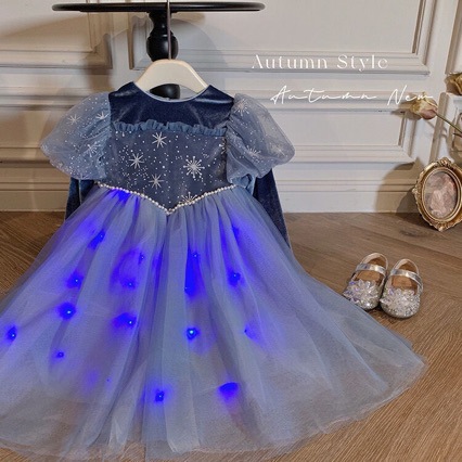 Girls Elsa Princess Dress Autumn and Winter 2023 New Children's fleece-lined Dress Veil Dress Baby Girls Elsa dress