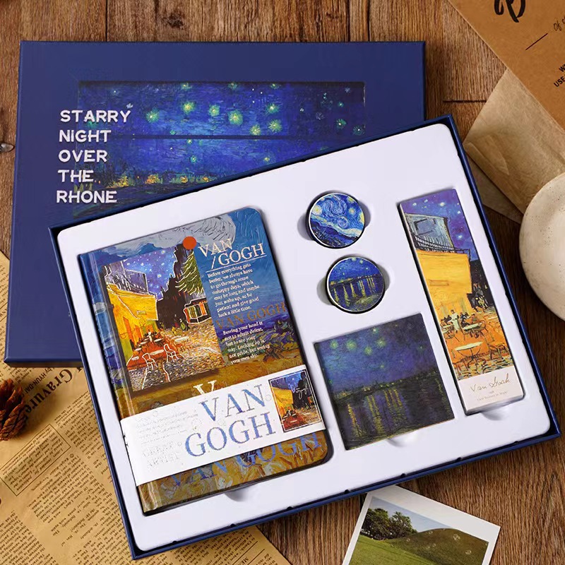 Picture of Starry Sky Ledger Set Creative Tape Sticker Gift Van Gogh Oil Painting Bookmark Set Gift Box Ledger Notebook
