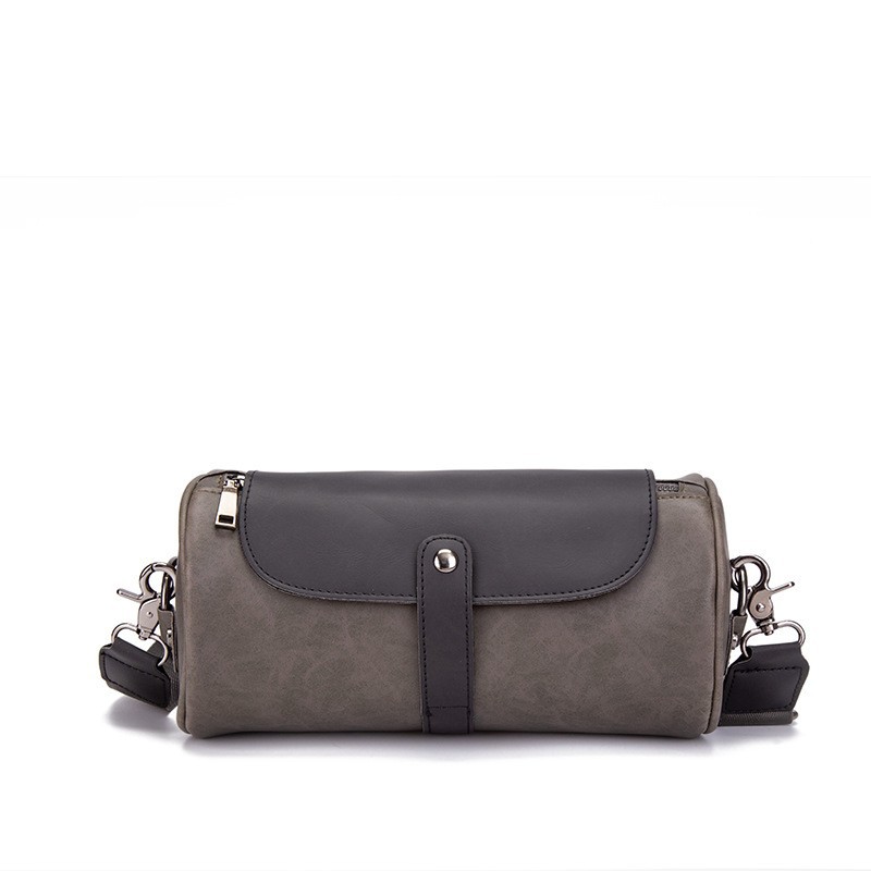 Picture of New Korean Style Fashion Small Leather Bag Retro Crazy Horse Leather Men's Shoulder Crossbody Bag Trendy Cylindrical Bag Ready for Sale