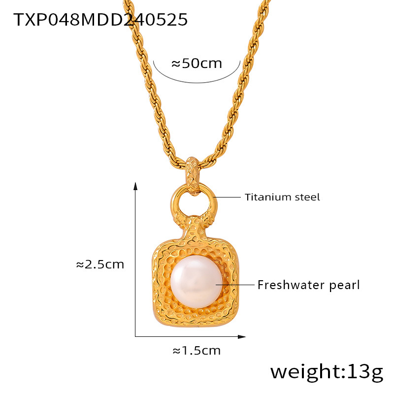 Picture of French vintage Freshwater Pearl Square Distinctive Jewelry Vintage Artistic All-match Niche Design Titanium Steel suit