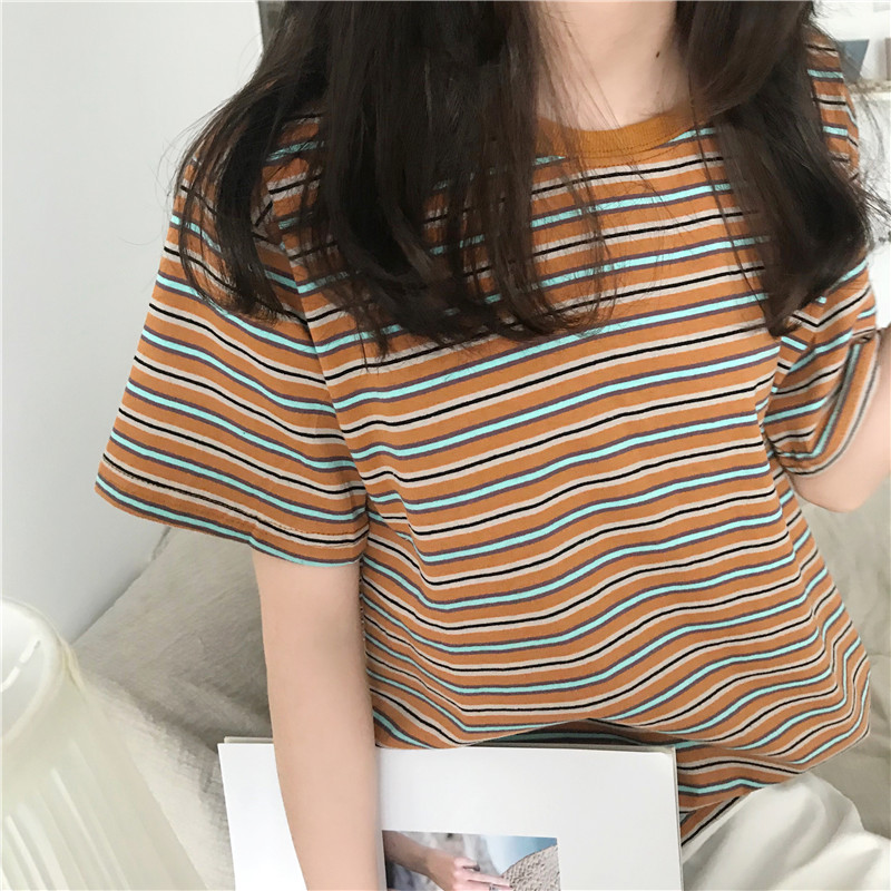 Picture of Summer striped short sleeve T-shirt women's new Korean foreign trade bottoming shirt women's top plus size women's clothing a generation of hair