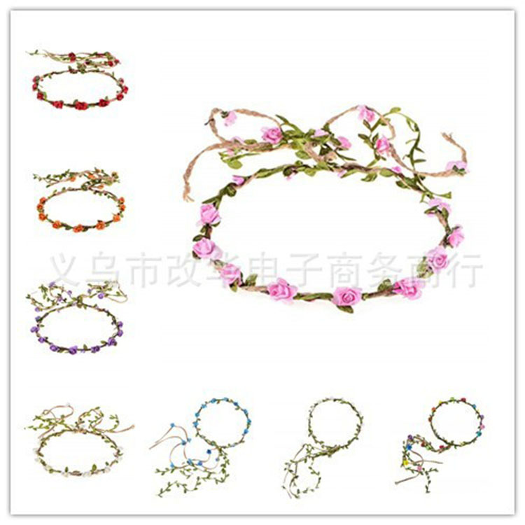Factory Hawaiian rose wreath 17 roses bridal headdress bridesmaid headband head ring travel wholesale