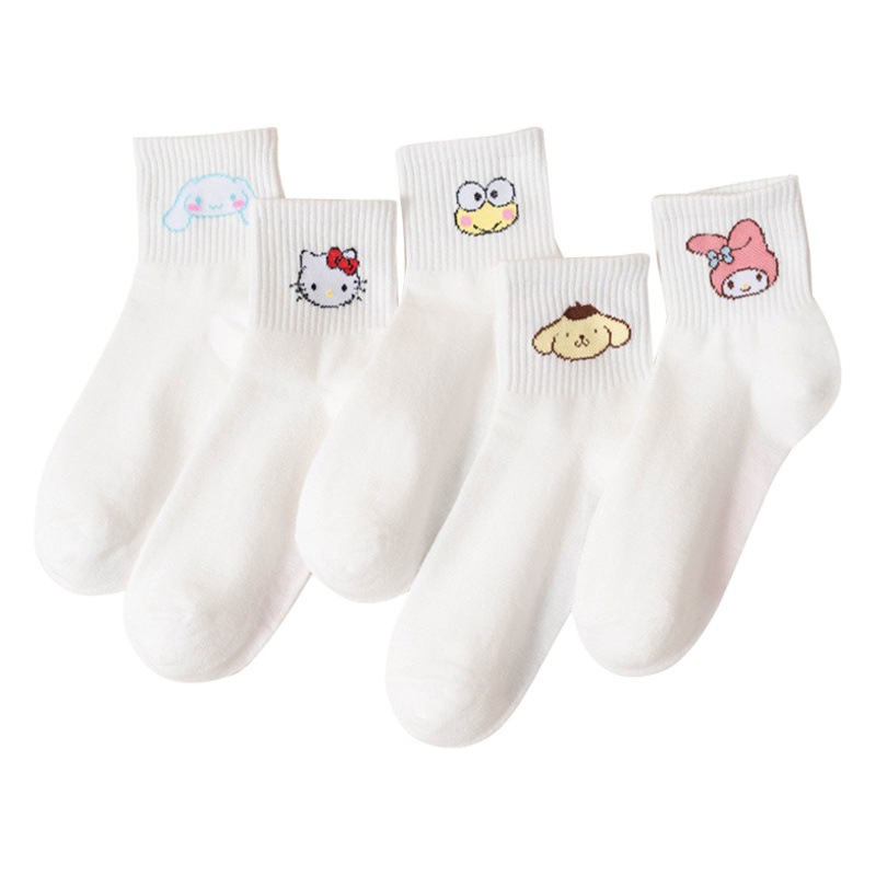 White Socks Women's Mid-tube Autumn Internet Popular Cute Young Girl Style Cartoon Puppy Kitten Sweat-absorbent Stockings