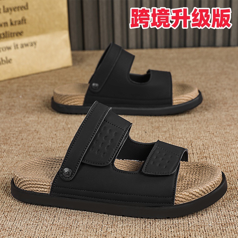 2025 New Summer Men's Birkenstock Woven Soft-Soled Breathable Non-Slip Beach Shoes Outdoor Casual Thick-Soled Men's Slippers