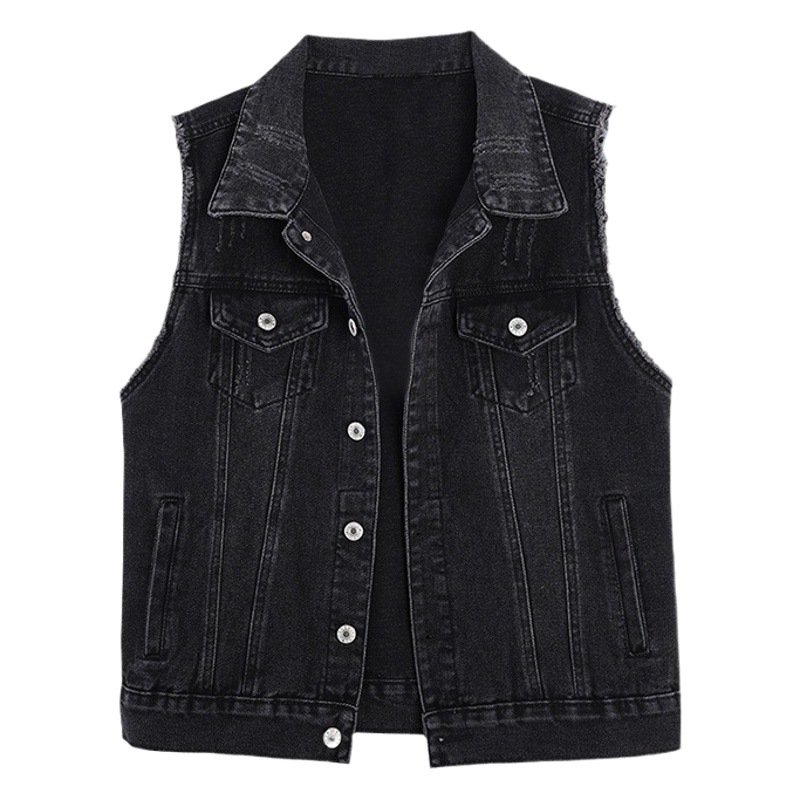 2023 Summer New Vintage bf Sleeveless Denim Vest Korean Loose Lazy Style All-match Vest Jacket