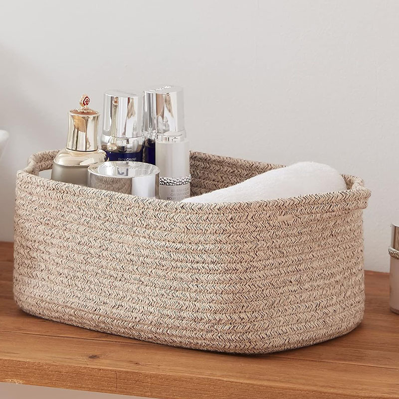 Amazon Rectangular Cotton Rope Storage Basket Storage Basket Storage Basket for Living Room Toys and Miscellaneous Items Cotton Rope Woven