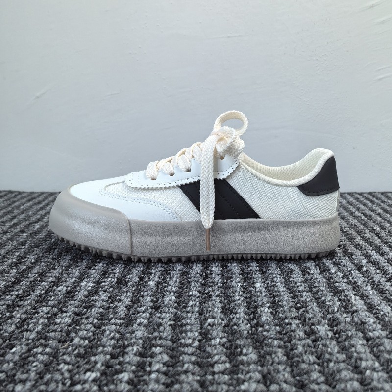 6522 German-Style Training Shoes for Women, Summer 2024 Breathable Low-Top Flat Ivory White Sneakers, Versatile Color-Blocked Ivory White