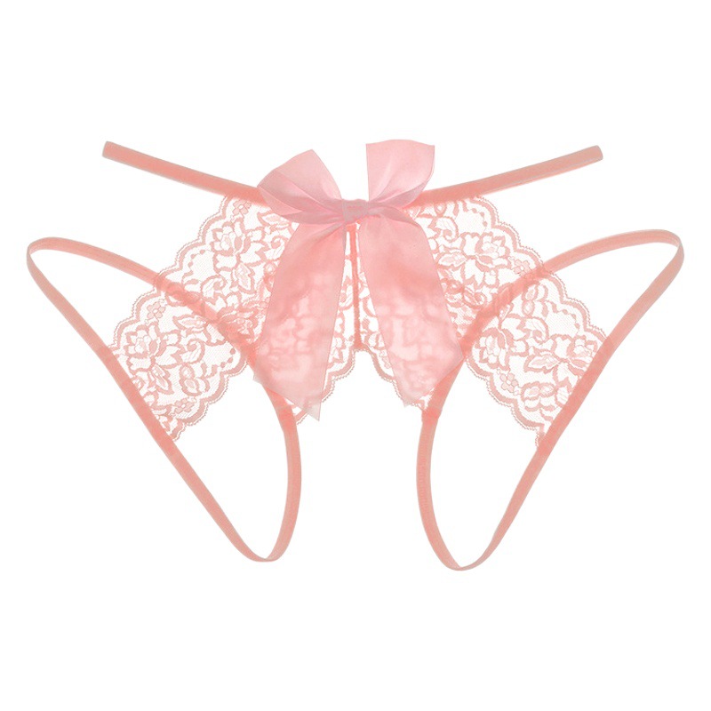 European and American plus size underwear women's low waist transparent lace hot hollow-out extra large plus size fat style bow thong head