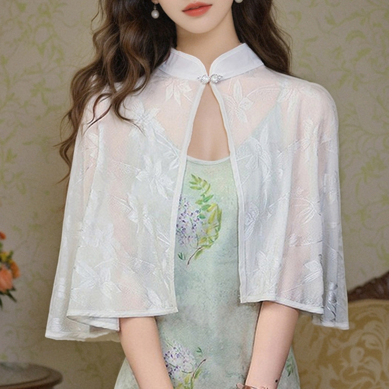 New Chinese Style Cheongsam Shawl with Sun Protection Shirt 2025 Summer Thin Coat Short Retro Cloak Western Style Cloak