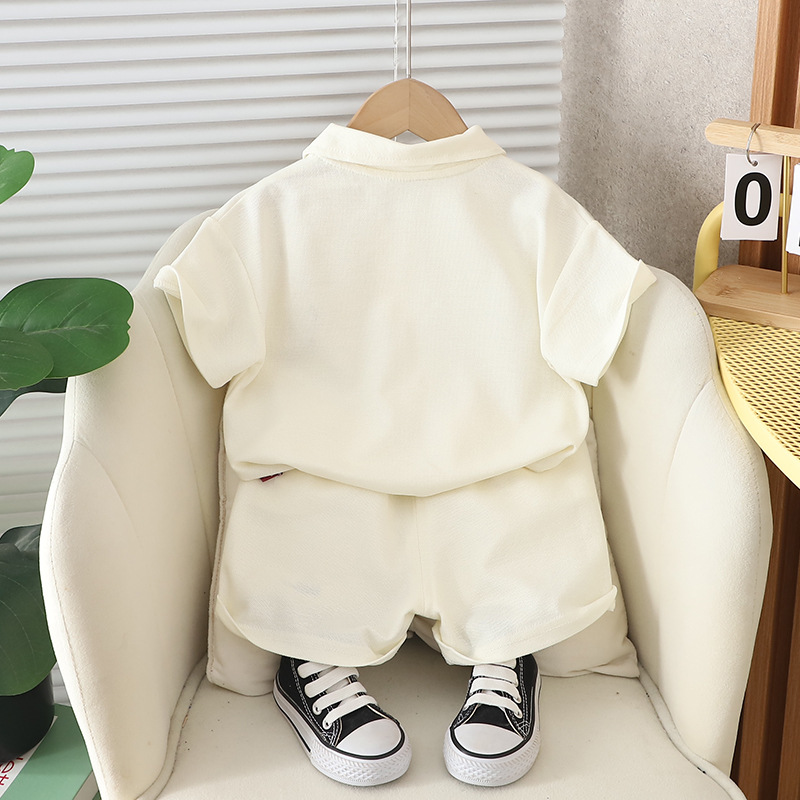 Picture of Boys Summer Short-sleeved Suit New Children Korean Handsome Boys Summer Embroidered Whale Lasel Short-sleeved Suit