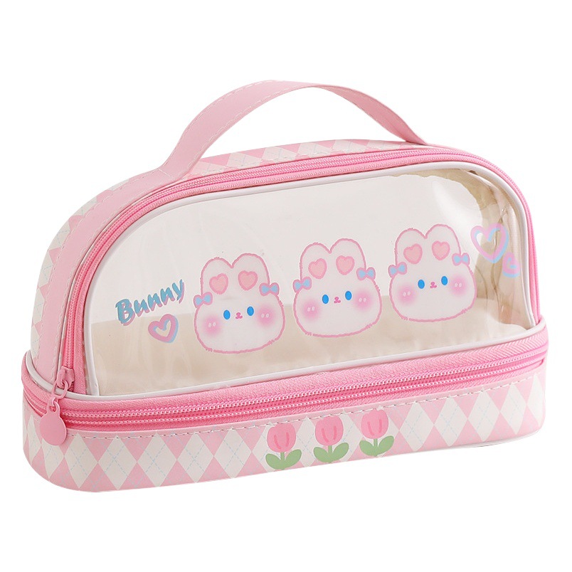 Opening season large capacity pencil case wholesale student portable pencil case female high color value 2 layer pencil case stationery storage bag