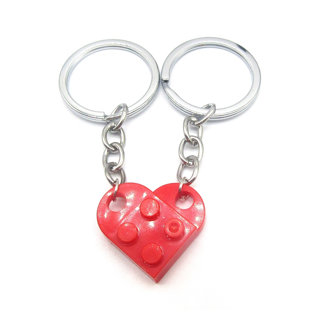 Two-in-one love building block key ring can be split couple key chain friendship family heart-shaped Tanabata key chain