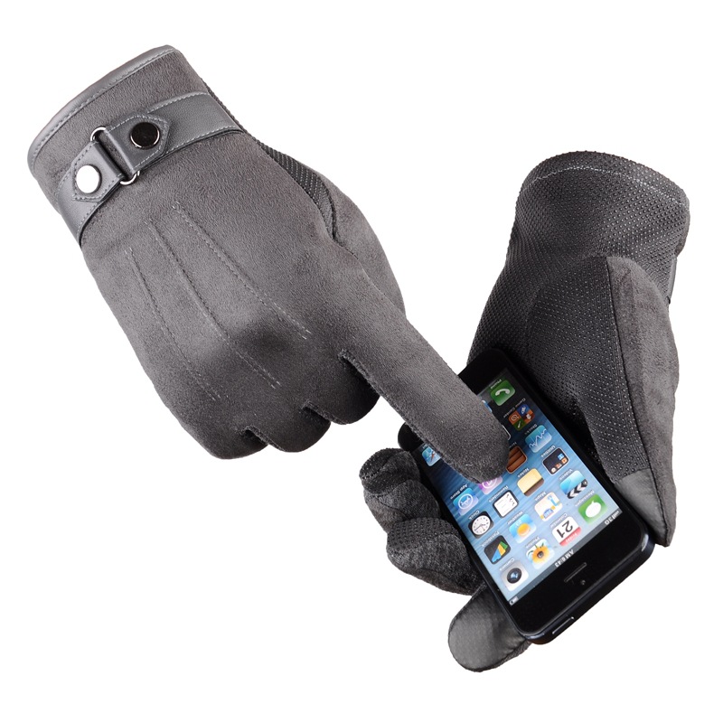 Picture of Suede Non-Falling Velvet Touch Screen Gloves for Men in Winter Thickeneded and Warm for Cycling and Driving Korean Casual Cotton Gloves Export