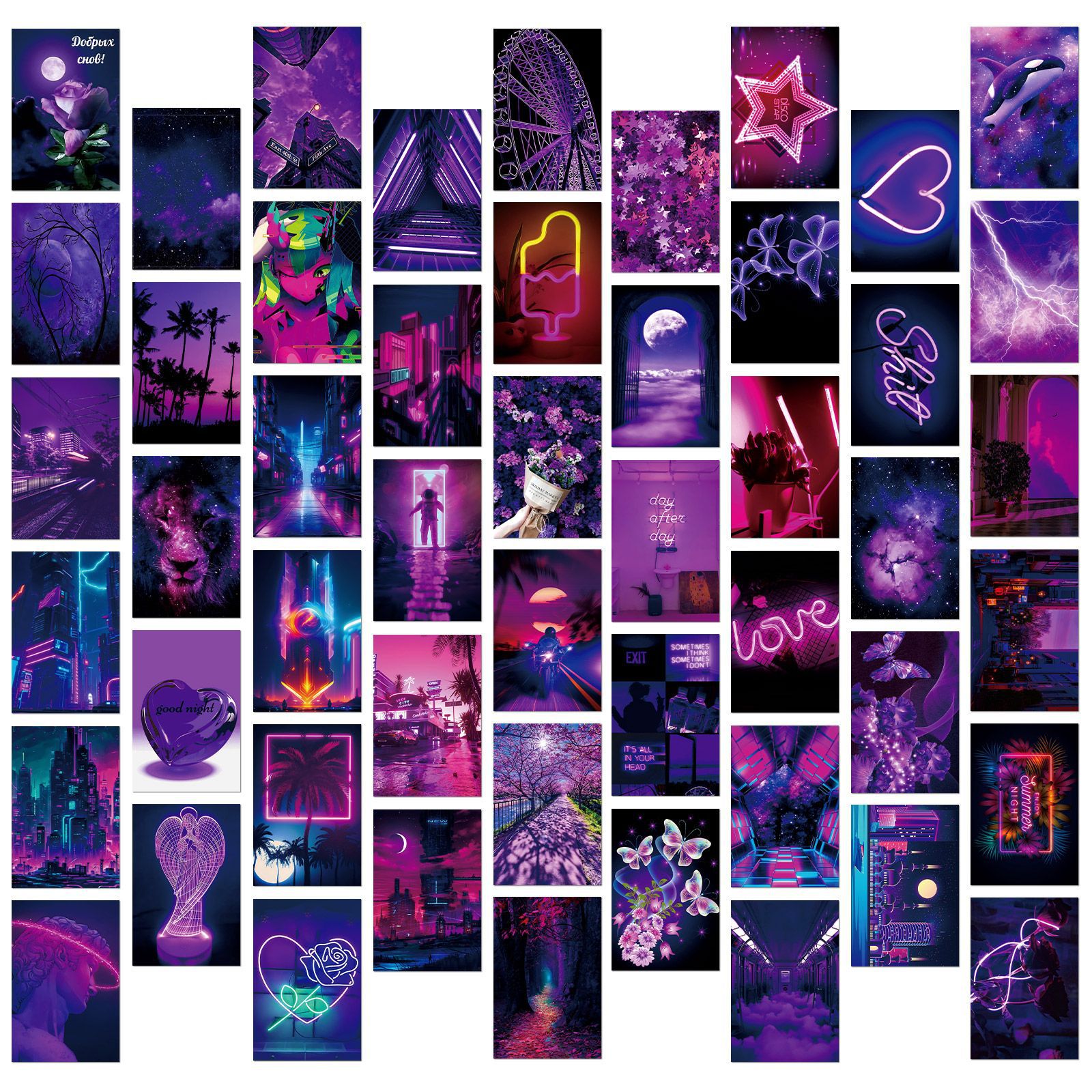 50 wall cards purple love niche abstract art bedroom postcards picture frame wall wall cards