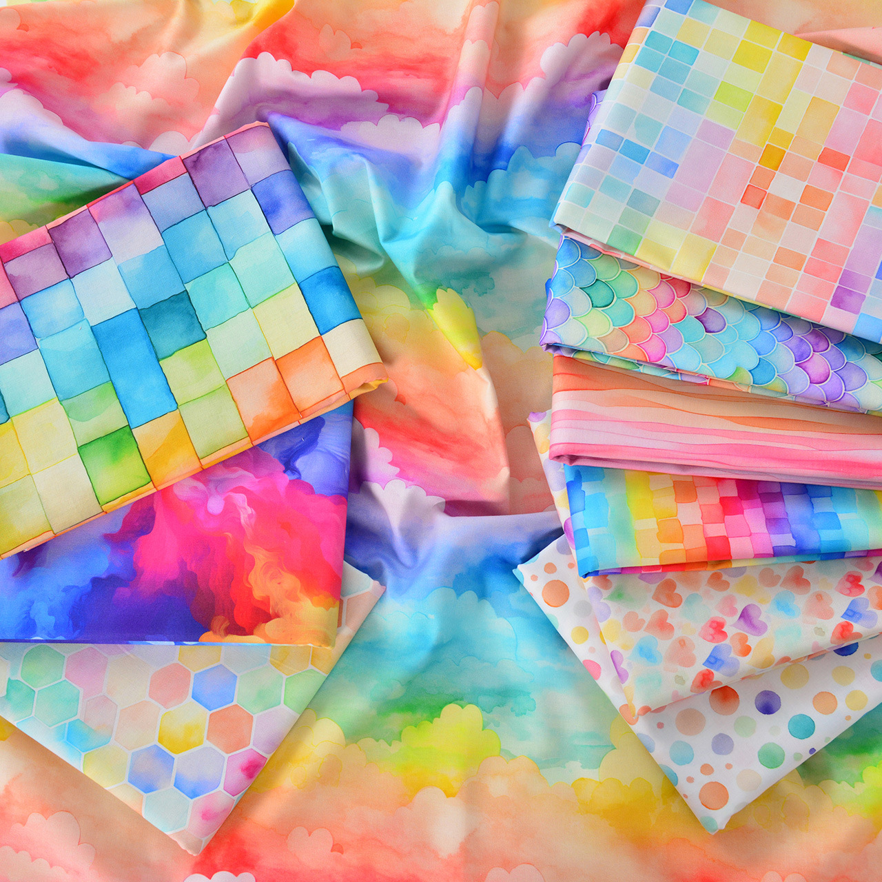 Plain cotton fabric color rainbow cloud printed fabric handmade DIY clothing dress fabric magic world