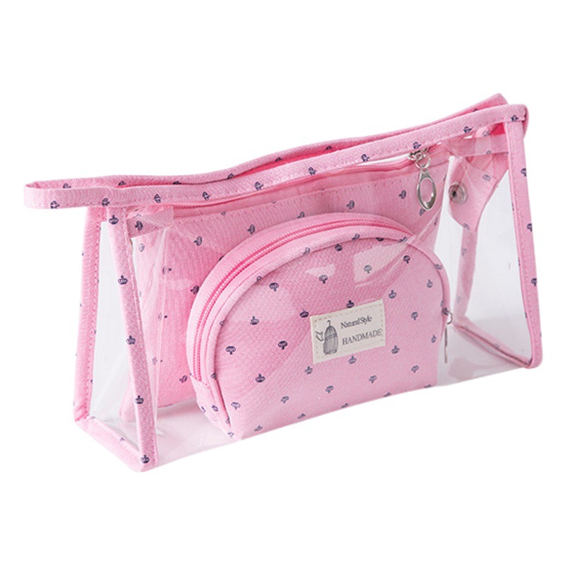Little Crown Pvc Toiletry Bag Three-Piece Set Portable Large-Capacity Hand-Held Cosmetics Cosmetics Bag Multi-Functional Cosmetics Bag