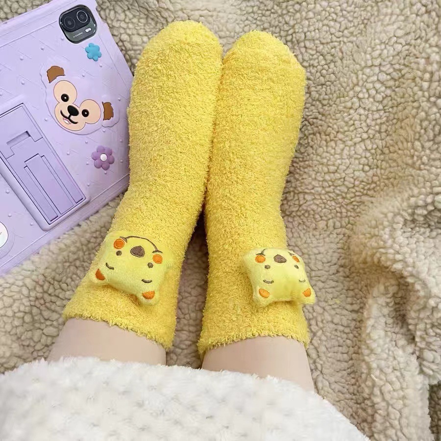 Picture of Winnie the Poochow Socks Girls Cute Coral Fleece Cyber Popular Plush Socks Winter Thickened Mid-tube Socks All-match Sleep Socks
