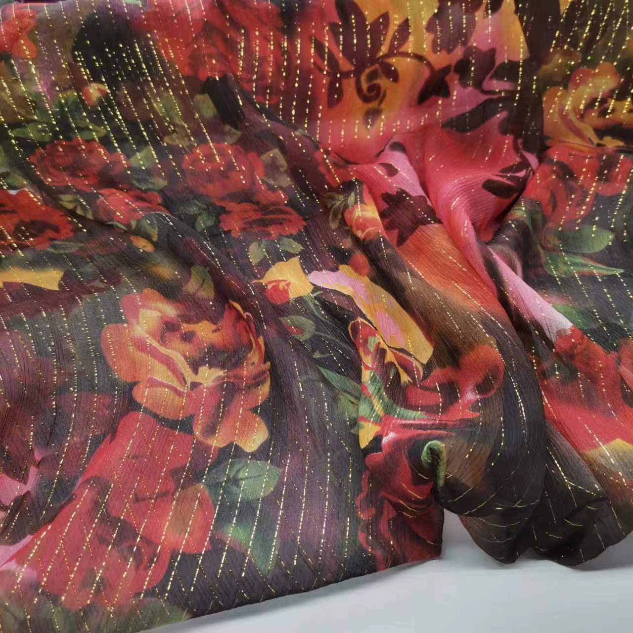 6mm Printed Gold Thread Silk Smooth Qiao Fabric Fashion Silk Narrow Fabric