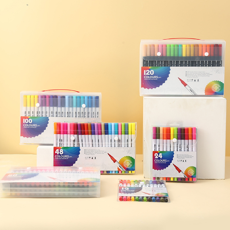 Watercolor pen 12 color 24 color 36 color water soluble soft head pen children graffiti painting art double head watercolor pen set