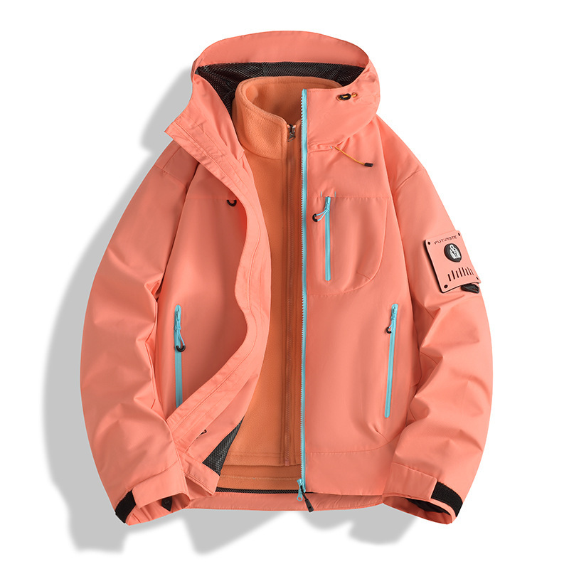 The new winter three-in-one jacket is the same for men and women, outdoor mountaineering, sports and leisure, comfortable and fleece warm jacket