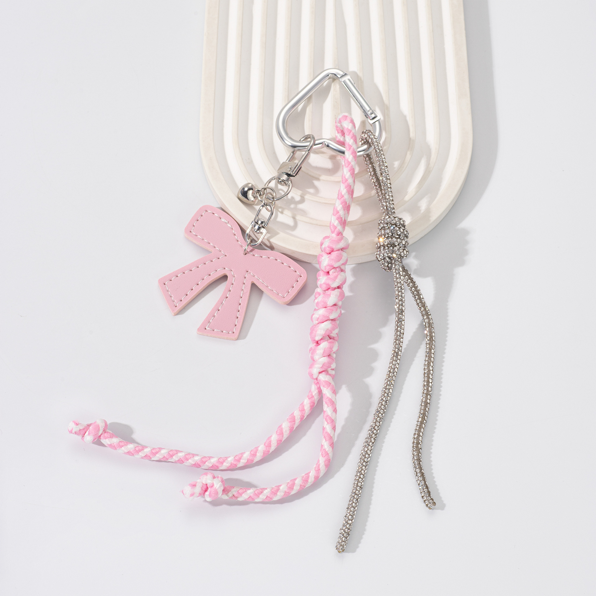 Cross-Border Small Fresh Woven Lanyard Bow Pendant Leather Cute Girly Heart Keychain Pendant Bag Pendant