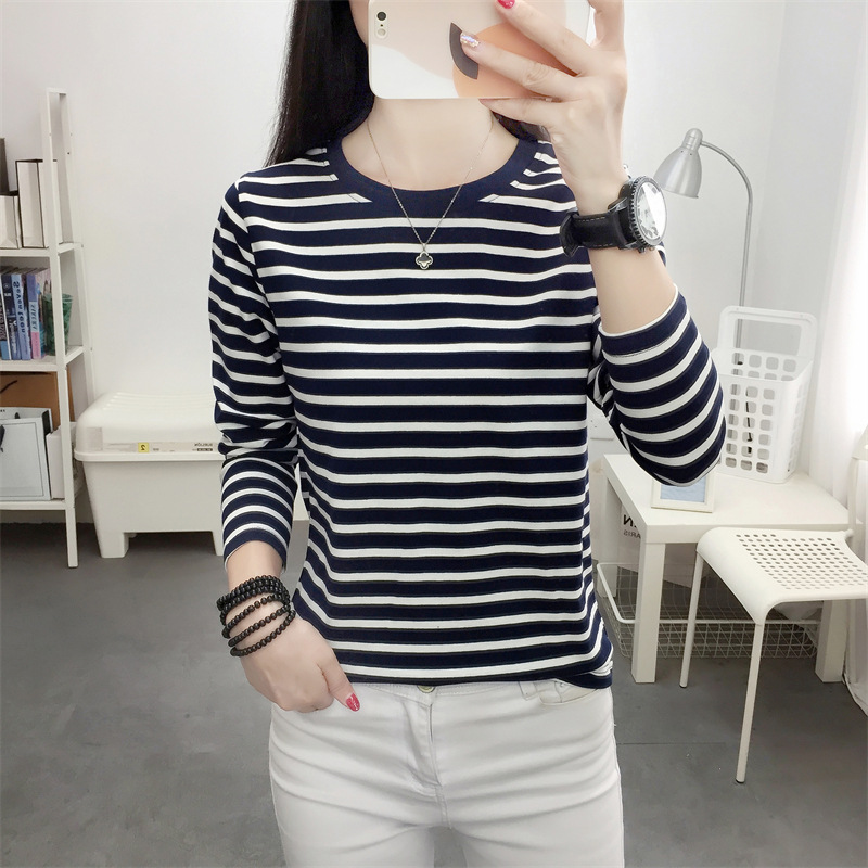 Picture of Striped T-shirt Women's Long Sleeve Top Early Autumn 2024 New plus size Loose Slimming Base Shirt Striped T-shirt