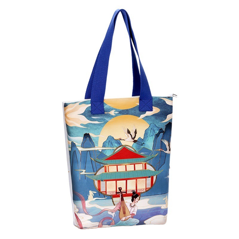 Ready-Made Cartoon Student Single-Shoulder Canvas Bag, Creative Chinese-Style Tote Cotton Bag, Training Class Advertising Canvas Bag