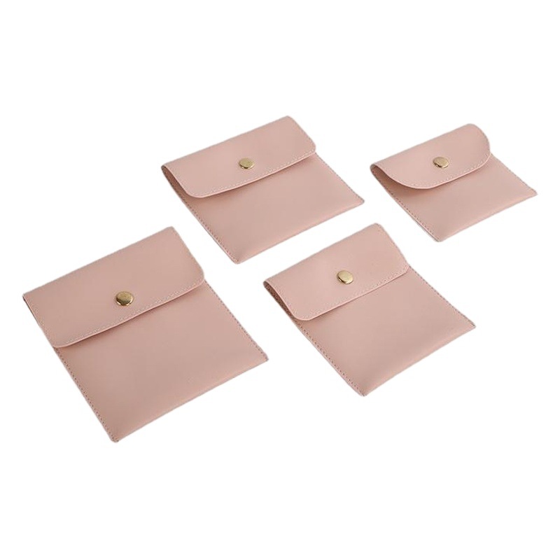 pu leather oil edge jewelry bag jewelry golden snap button bag ring pendant necklace storage bag portable folding bag