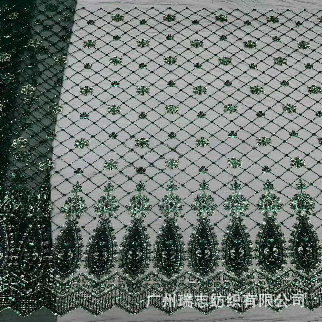 French Heavy Industry Beaded Tube Embroidered High-set wedding dress fabric Fashion Garment
